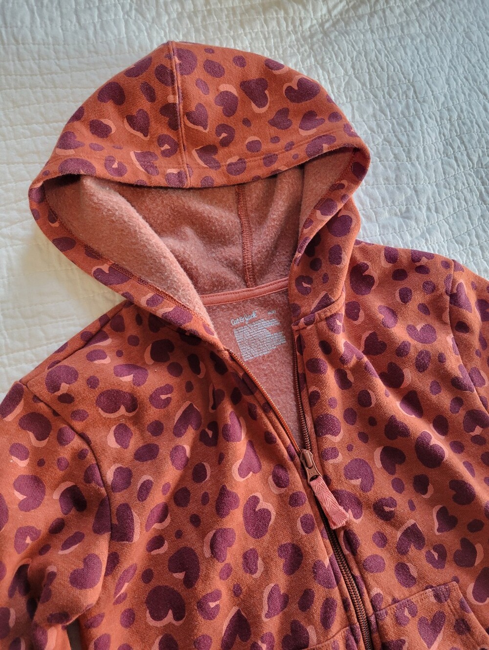 Cat & Jack Rust with Dark Pink Heart Cheetah Print Zip Hoodie